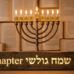 תמונה של חנוכיה ועליה כתוב חג שמח גולשי chapter - נוצר על ידי ai