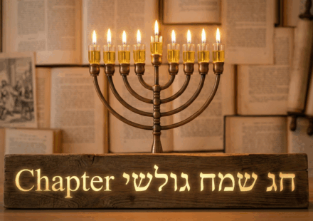 תמונה של חנוכיה ועליה כתוב חג שמח גולשי chapter - נוצר על ידי ai