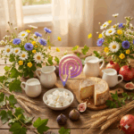 תמונת רקע לפוסט של חג שבועות שמח שיש שם אלמנטים של חג השבועות ולוגו אייקון של צ׳אפטר